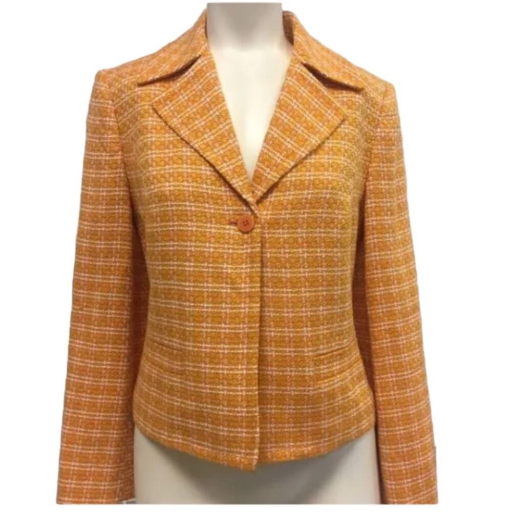 Grace Dane Lewis Size 14 Petite Tweed Orange White Classic Retro Jacket Blazer